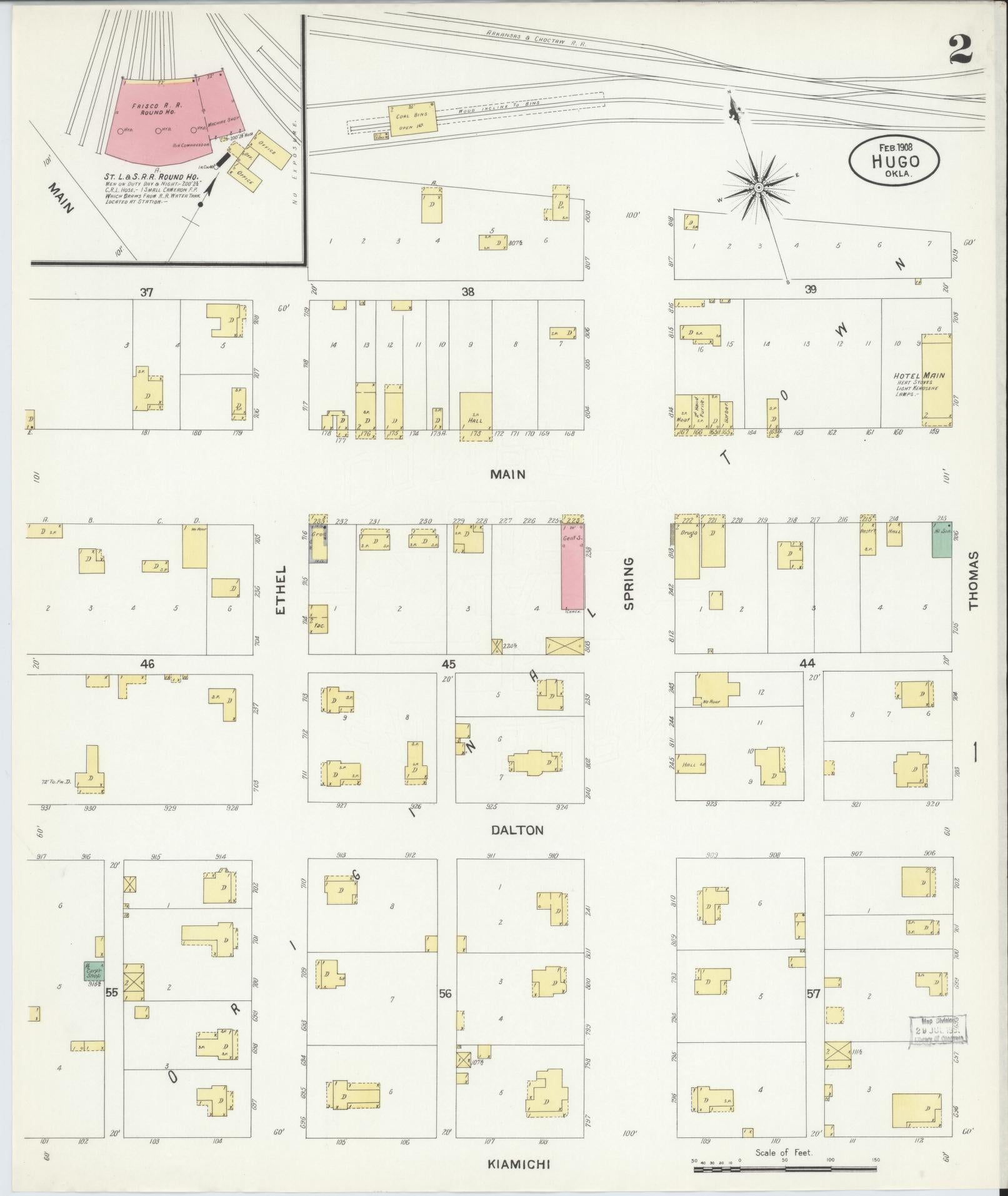 Sanborn Fire Insurance Map from Hugo, Choctaw County, Oklahoma (1908), Sheet #0002 - Historic Sanborn Fire Insurance Map Print, vintage old map wall art, antique decor, genealogy gift, Oklahoma Oklahoma map