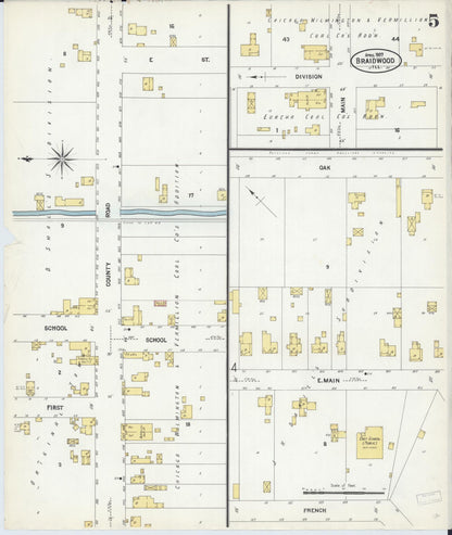 Sanborn Fire Insurance Map from Braidwood, Will County, Illinois (1907), Sheet #0005 - Complete Map Set gallery image, historic Sanborn map, vintage wall art, Illinois Illinois