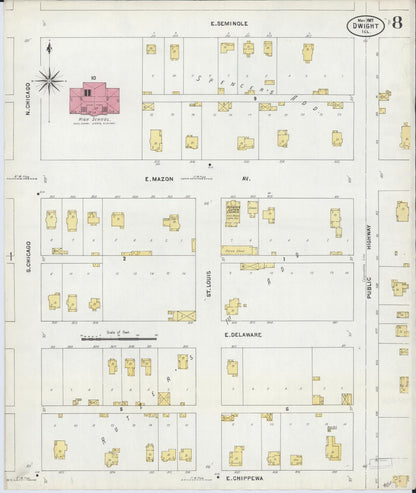 Sanborn Fire Insurance Map from Dwight, Livingston County, Illinois (1907), Sheet #0008 - Historic Sanborn Fire Insurance Map Print, vintage old map wall art, antique decor, genealogy gift, Illinois Illinois map