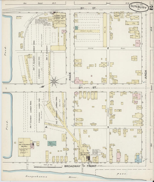 Sanborn Fire Insurance Map from Sunbury, Northumberland County, Pennsylvania (1887), Sheet #0002 - Historic Sanborn Fire Insurance Map Print, vintage old map wall art, antique decor, genealogy gift, Pennsylvania Pennsylvania map