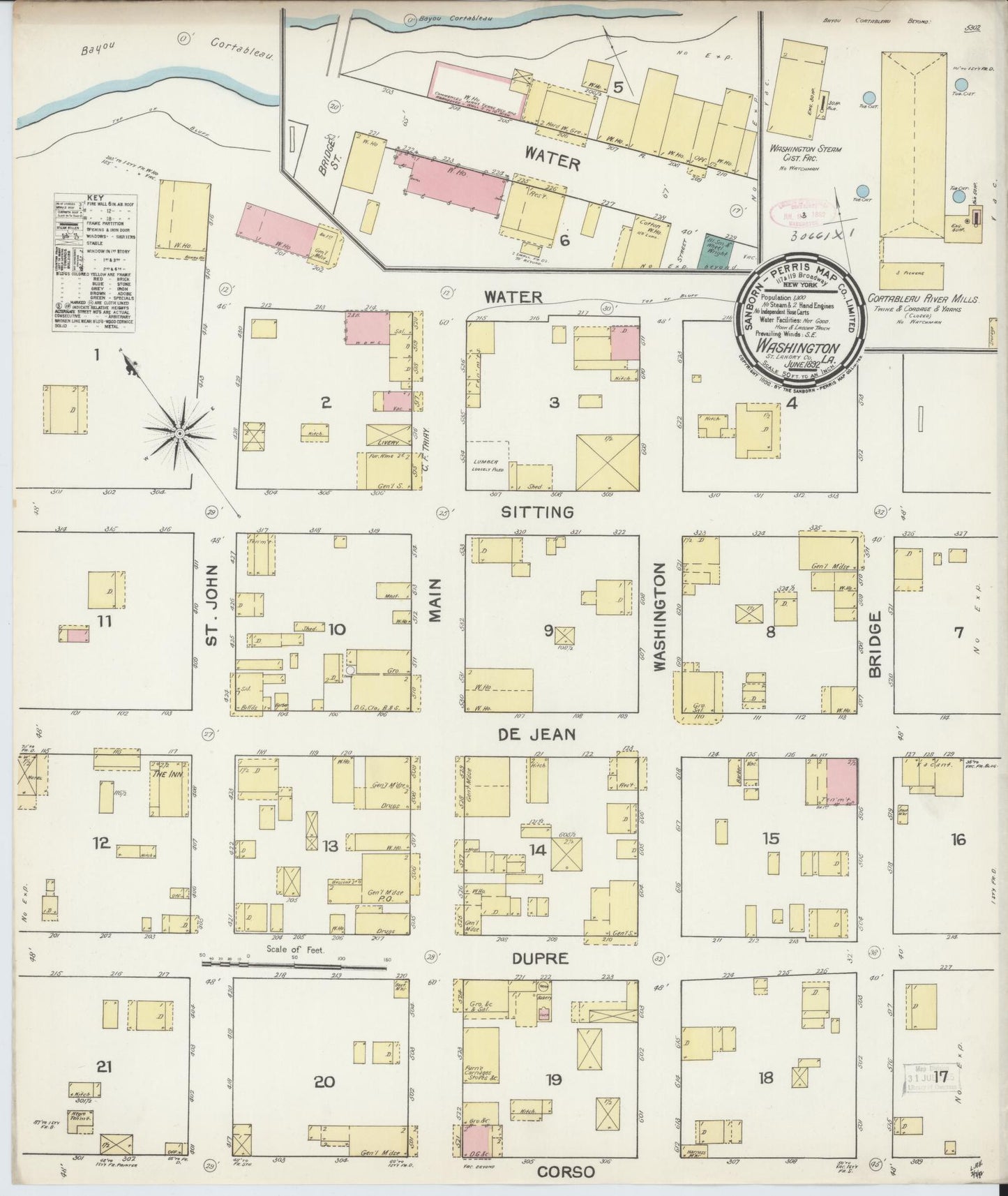 Sanborn Fire Insurance Map from Washington, Saint Landry Parish, Louisiana (1892), Sheet #0001 - Historic Sanborn Fire Insurance Map Print, vintage old map wall art, antique decor, genealogy gift, Washington Washington map