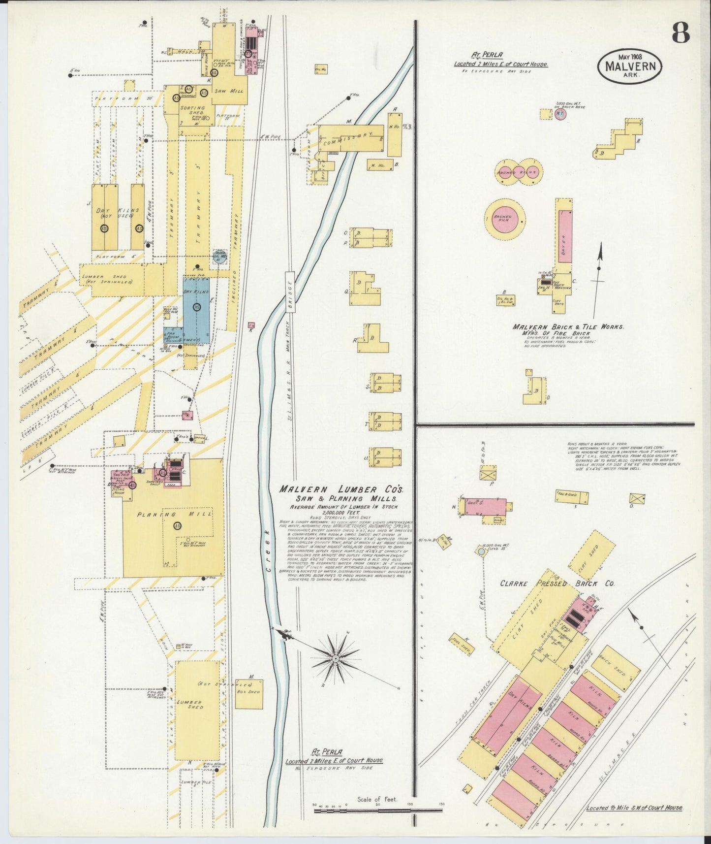 Sanborn Fire Insurance Map from Malvern, Hot Springs County, Arkansas (1908), Sheet #0008 - Complete Map Set gallery image, historic Sanborn map, vintage wall art, Arkansas Arkansas