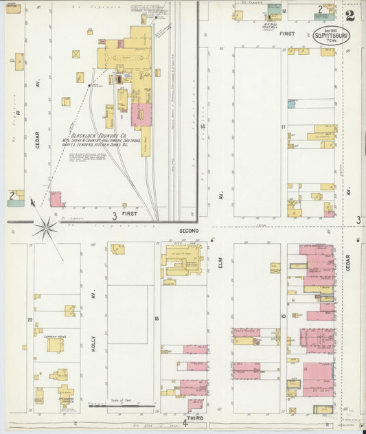 Sanborn Fire Insurance Map from South Pittsburg, Marion County, Tennessee (1902), Sheet #0002 - Historic Sanborn Fire Insurance Map Print, vintage old map wall art, antique decor, genealogy gift, Tennessee Tennessee map