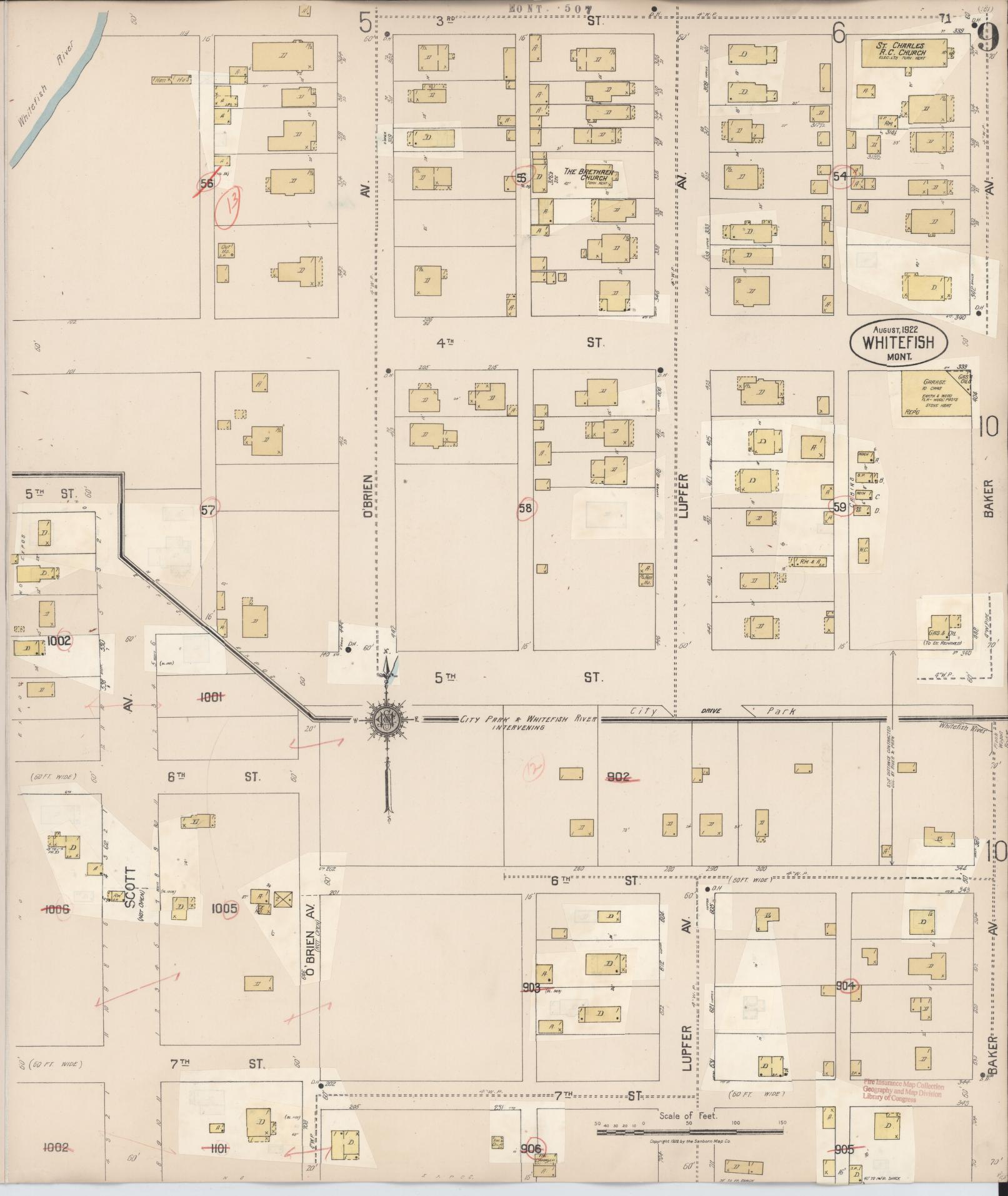 Sanborn Fire Insurance Map from Whitefish, Flathead County, Montana (1932), Sheet #0009 - Complete Map Set gallery image, historic Sanborn map, vintage wall art, Montana Montana