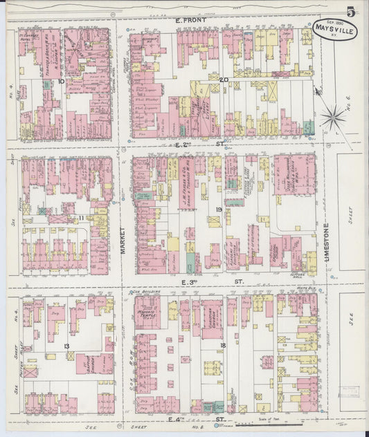Sanborn Fire Insurance Map from Maysville, Mason County, Kentucky (1890), Sheet #0005 - Historic Sanborn Fire Insurance Map Print, vintage old map wall art, antique decor, genealogy gift, Kentucky Kentucky map