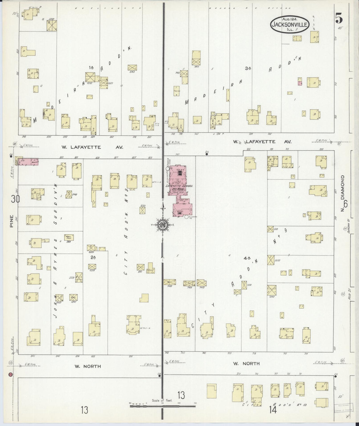 Sanborn Fire Insurance Map from Jacksonville, Morgan County, Illinois (1914), Sheet #0005 - Complete Map Set gallery image, historic Sanborn map, vintage wall art, Illinois Illinois