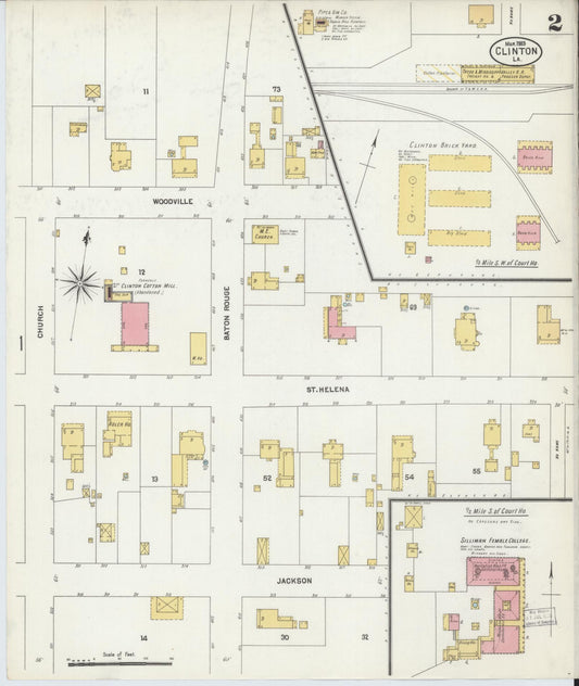 Sanborn Fire Insurance Map from Clinton, East Feliciana Parish, Louisiana (1903), Sheet #0002 - Historic Sanborn Fire Insurance Map Print, vintage old map wall art, antique decor, genealogy gift, Louisiana Louisiana map
