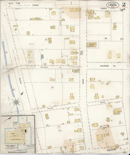 Sanborn Fire Insurance Map from Chinook, Pacific County, Washington (1929), Sheet #0002 - Complete Map Set gallery image, historic Sanborn map, vintage wall art, Washington Washington