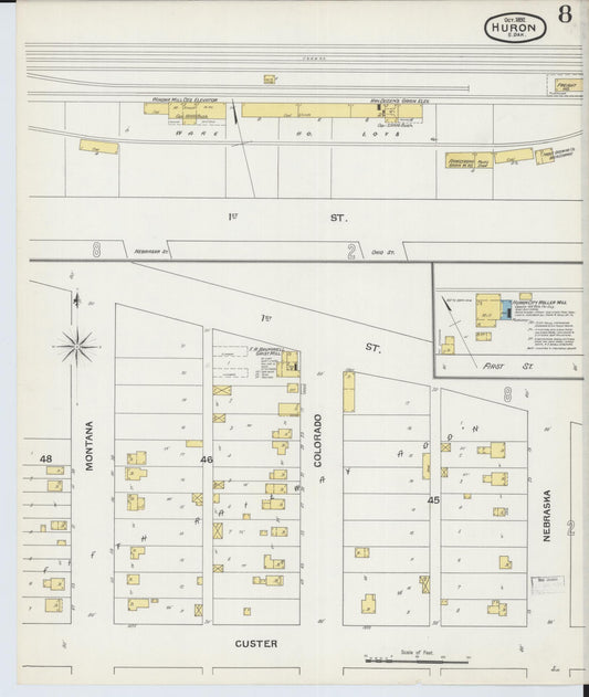 Sanborn Fire Insurance Map from Huron, Beadle County, South Dakota (1892), Sheet #0008 - Historic Sanborn Fire Insurance Map Print, vintage old map wall art, antique decor, genealogy gift, South Dakota South Dakota map