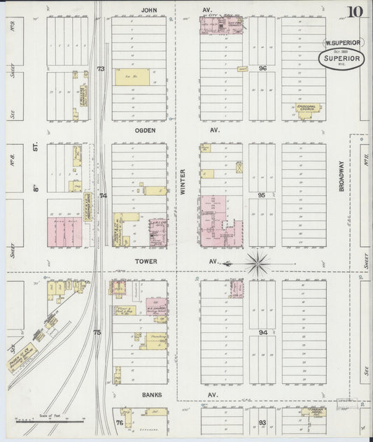 Sanborn Fire Insurance Map from Superior, Douglas County, Wisconsin (1889), Sheet #0010 - Historic Sanborn Fire Insurance Map Print, vintage old map wall art, antique decor, genealogy gift, Wisconsin Wisconsin map