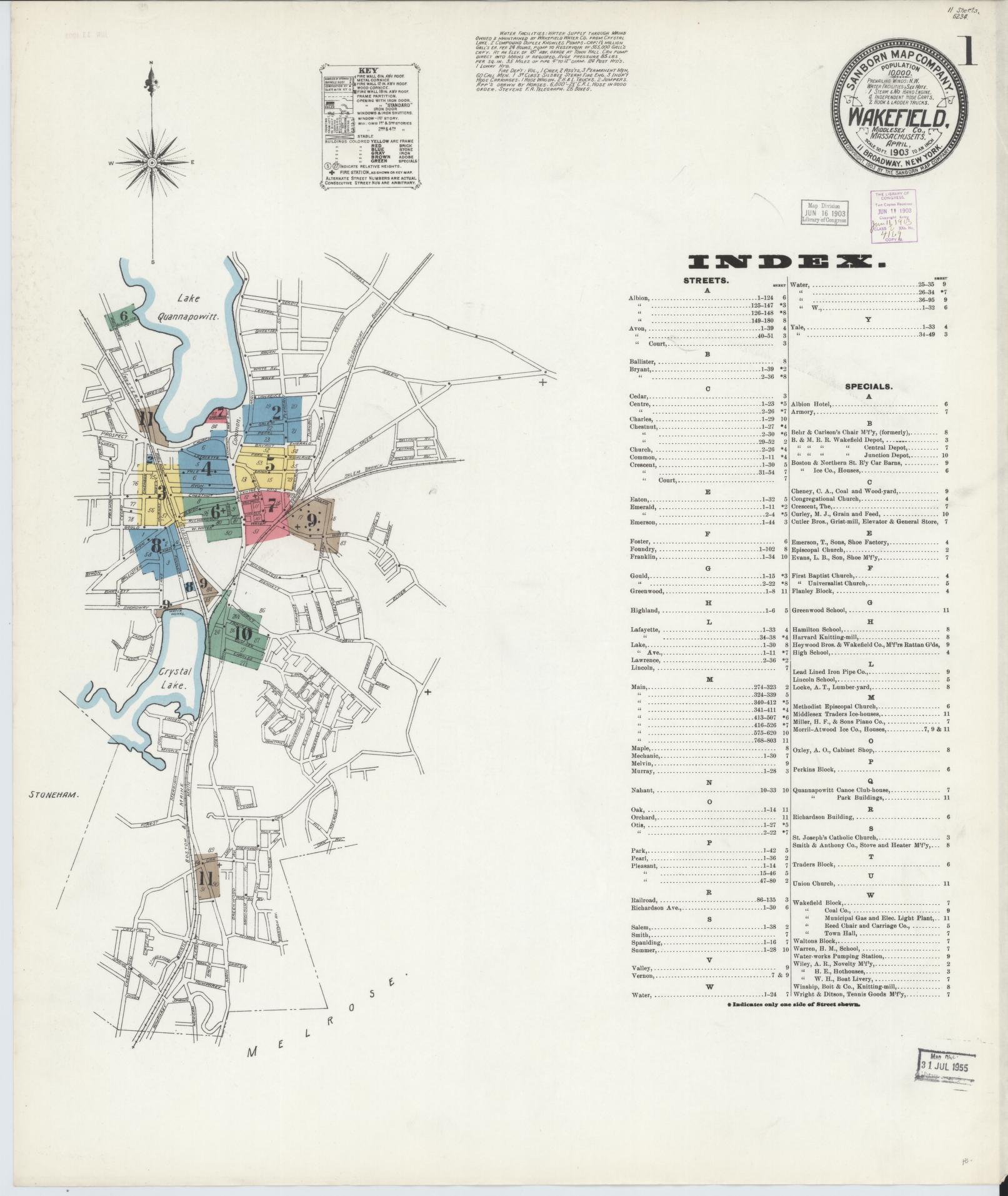 Sanborn Fire Insurance Map from Wakefield, Middlesex County, Massachusetts. (1903) – Historic Sanborn Fire Insurance Map Print