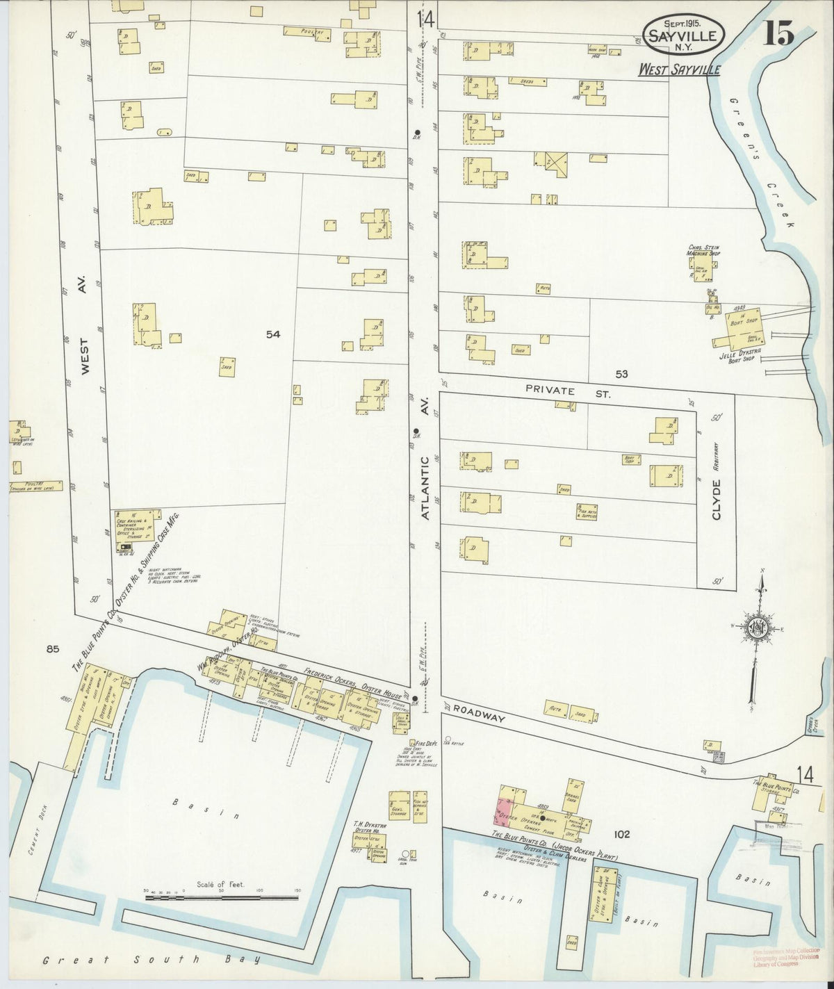 Sanborn Fire Insurance Map from Sayville, Suffolk County, New York (1915), Sheet #0015 - Historic Sanborn Fire Insurance Map Print, vintage old map wall art, antique decor, genealogy gift, New York New York map