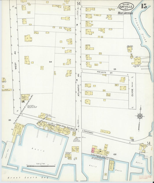 Sanborn Fire Insurance Map from Sayville, Suffolk County, New York (1915), Sheet #0015 - Historic Sanborn Fire Insurance Map Print, vintage old map wall art, antique decor, genealogy gift, New York New York map
