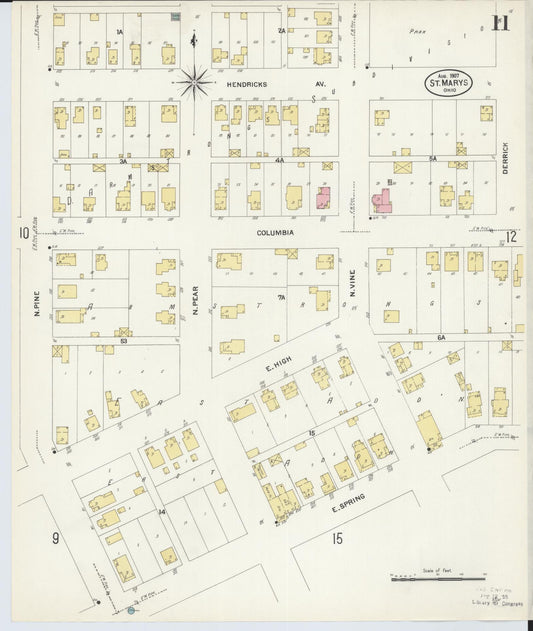 Sanborn Fire Insurance Map from Saint Marys, Auglaize County, Ohio (1907), Sheet #0011 - Historic Sanborn Fire Insurance Map Print, vintage old map wall art, antique decor, genealogy gift, Ohio Ohio map