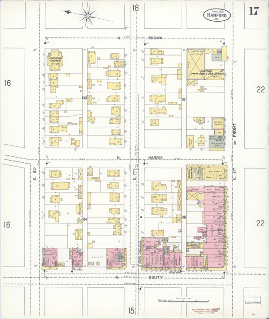 Sanborn Fire Insurance Map from Hanford, Kings County, California (1905), Sheet #0017 - Historic Sanborn Fire Insurance Map Print, vintage old map wall art, antique decor, genealogy gift, California California map