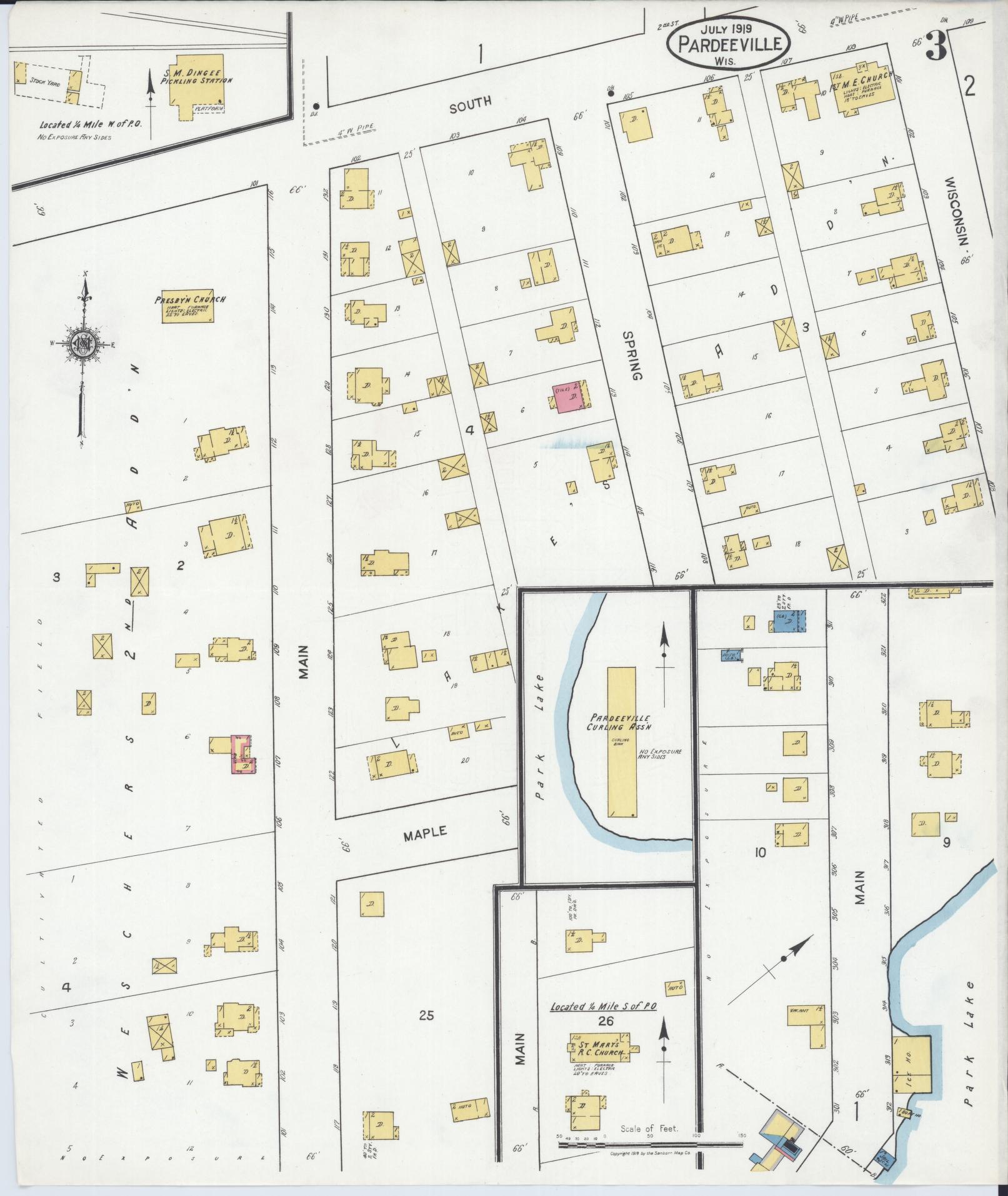 Sanborn Fire Insurance Map from Pardeeville, Columbia County, Wisconsin (1919), Sheet #0003 - Complete Map Set gallery image, historic Sanborn map, vintage wall art, Wisconsin Wisconsin