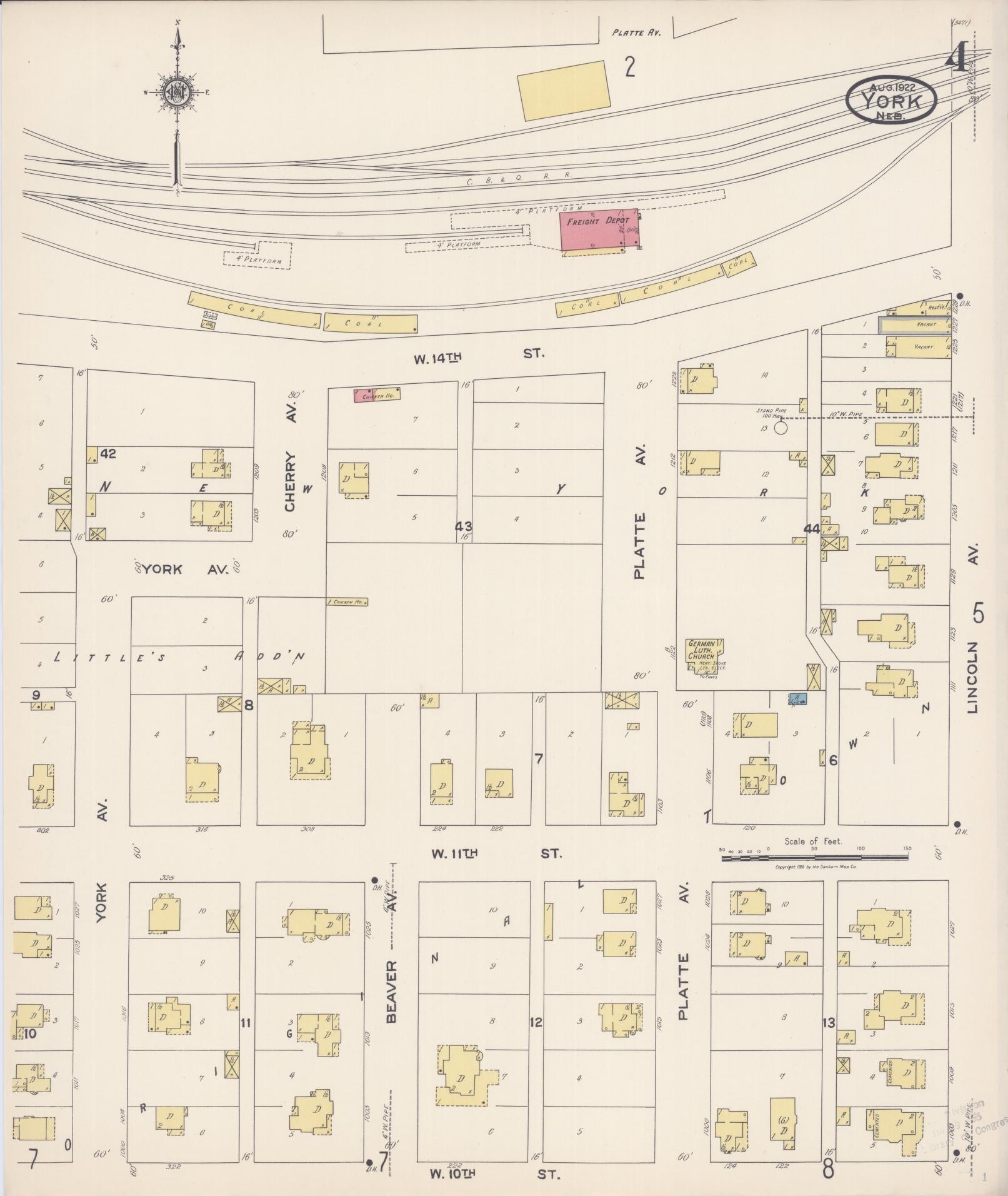 Sanborn Fire Insurance Map from York, York County, Nebraska (1922), Sheet #0004 - Historic Sanborn Fire Insurance Map Print, vintage old map wall art, antique decor, genealogy gift, Nebraska Nebraska map