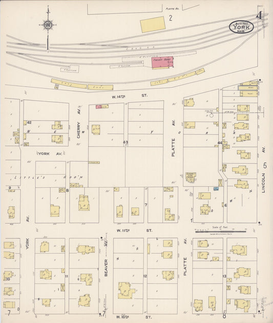 Sanborn Fire Insurance Map from York, York County, Nebraska (1922), Sheet #0004 - Historic Sanborn Fire Insurance Map Print, vintage old map wall art, antique decor, genealogy gift, Nebraska Nebraska map