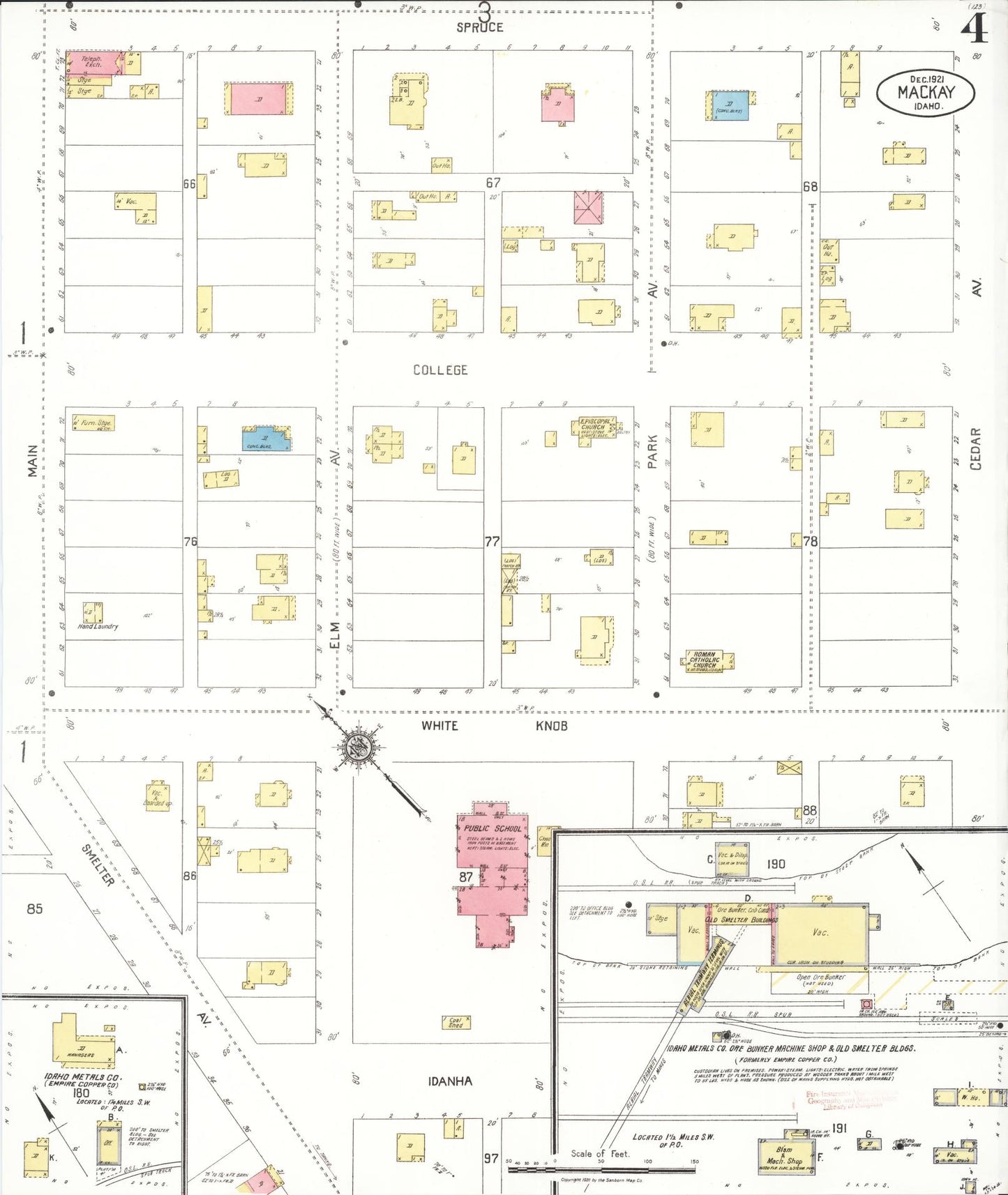 Sanborn Fire Insurance Map from Mackay, Custer County, Idaho (1921), Sheet #0004 - Historic Sanborn Fire Insurance Map Print, vintage old map wall art, antique decor, genealogy gift, Idaho Idaho map