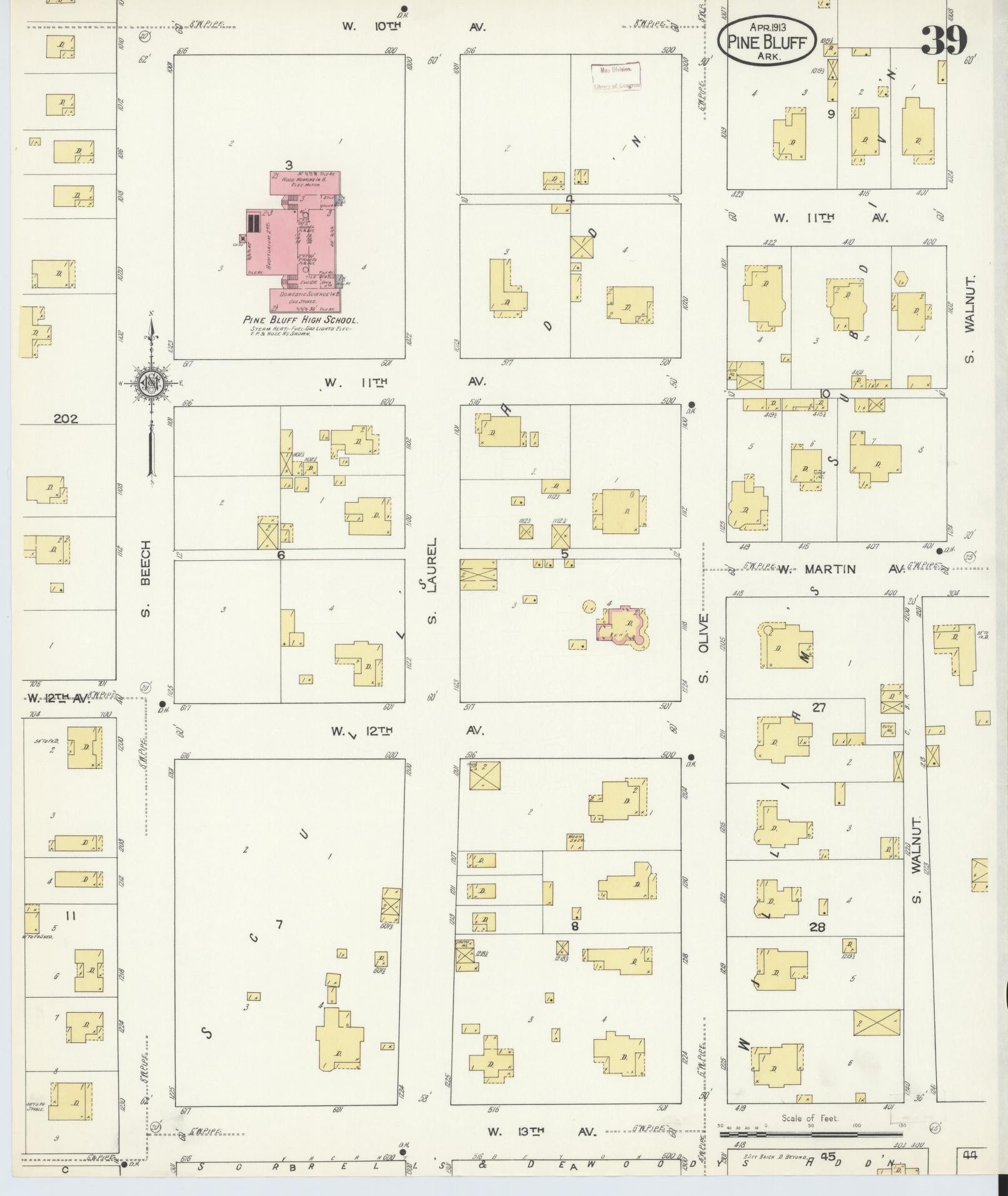 Sanborn Fire Insurance Map from Pine Bluff, Jefferson County, Arkansas (1913), Sheet #0039 - Complete Map Set gallery image, historic Sanborn map, vintage wall art, Arkansas Arkansas