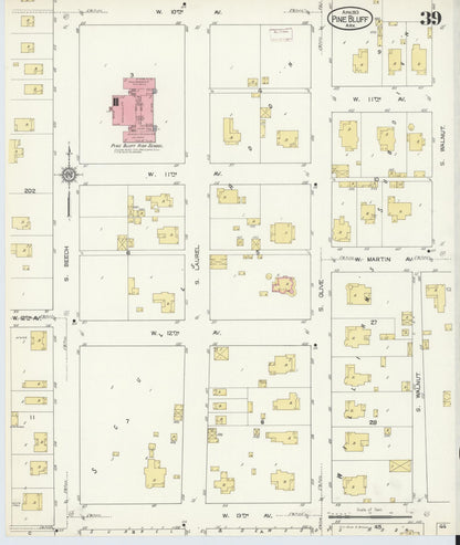 Sanborn Fire Insurance Map from Pine Bluff, Jefferson County, Arkansas (1913), Sheet #0039 - Complete Map Set gallery image, historic Sanborn map, vintage wall art, Arkansas Arkansas