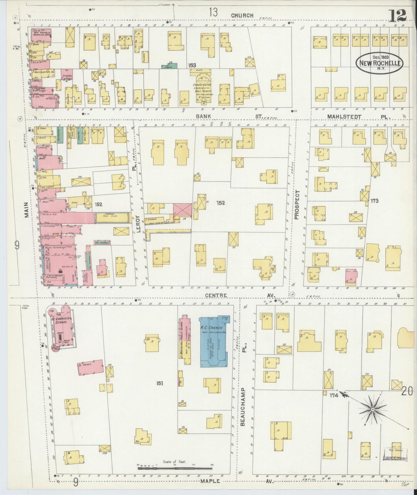 Sanborn Fire Insurance Map from New Rochelle, Westchester County, New York (1903), Sheet #0012 - Complete Map Set gallery image, historic Sanborn map, vintage wall art, New York New York