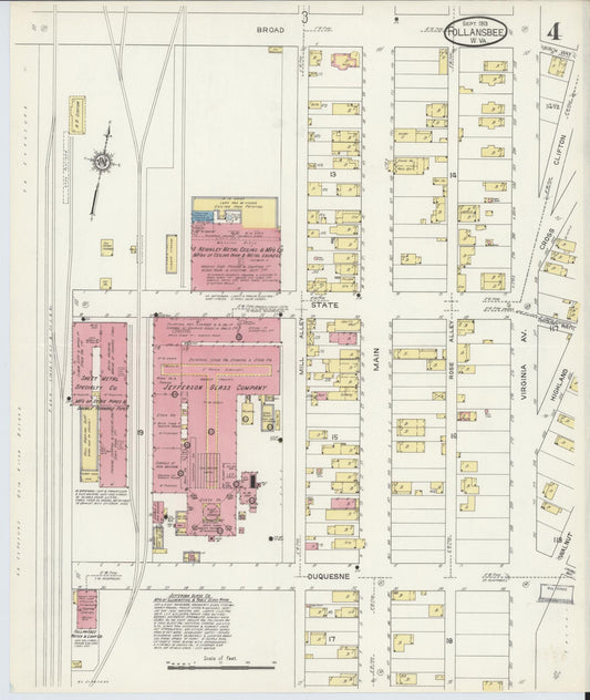 Sanborn Fire Insurance Map from Follansbee, Brooke County, West Virginia (1913), Sheet #0004 - Historic Sanborn Fire Insurance Map Print, vintage old map wall art, antique decor, genealogy gift, West Virginia West Virginia map