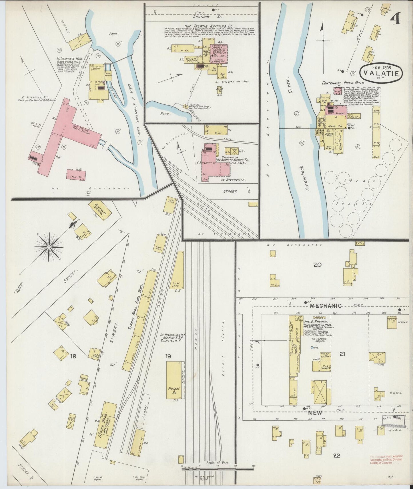 Sanborn Fire Insurance Map from Valatie, Columbia County, New York (1895), Sheet #0004 - Historic Sanborn Fire Insurance Map Print, vintage old map wall art, antique decor, genealogy gift, New York New York map