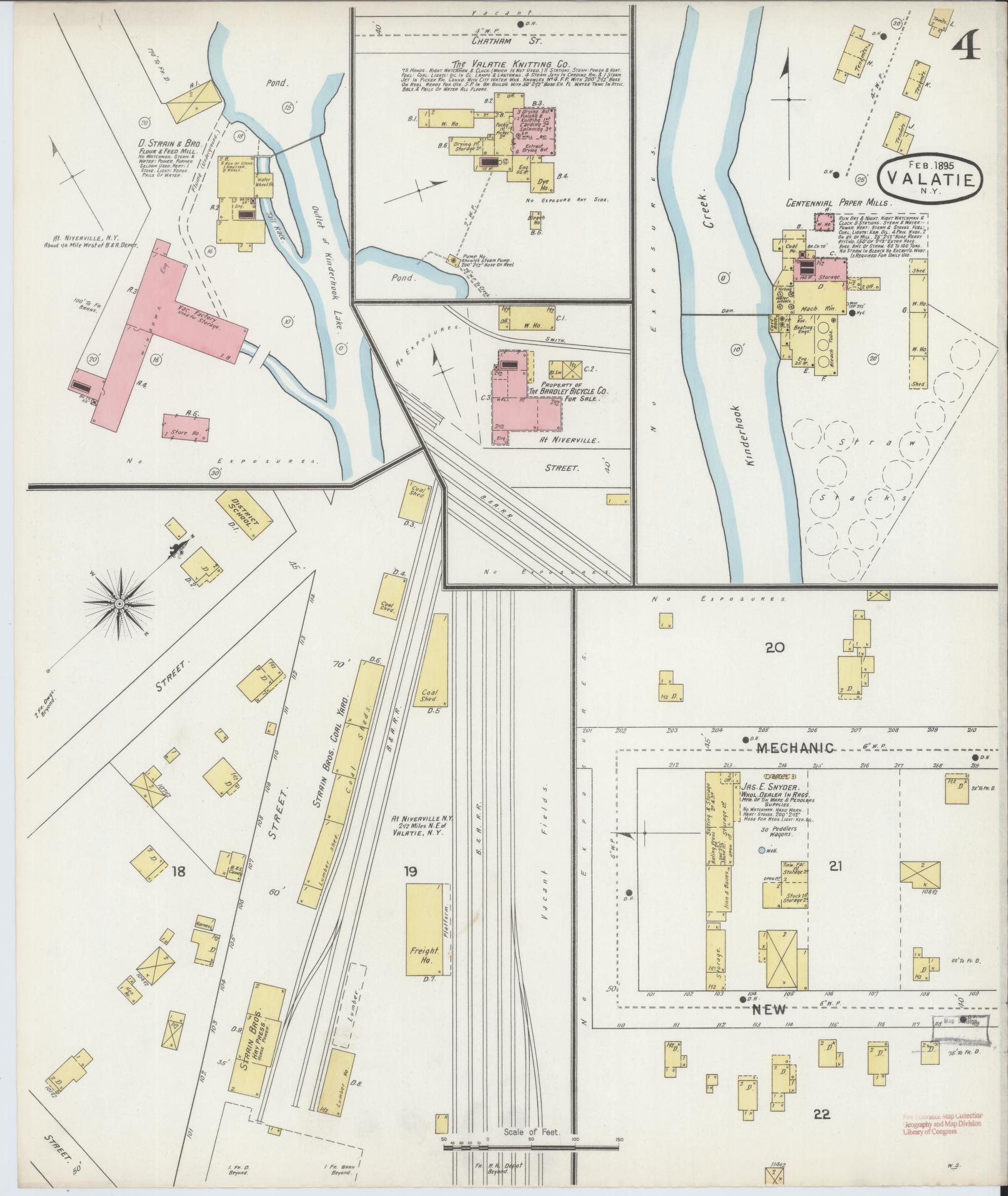 Sanborn Fire Insurance Map from Valatie, Columbia County, New York (1895), Sheet #0004 - Historic Sanborn Fire Insurance Map Print, vintage old map wall art, antique decor, genealogy gift, New York New York map