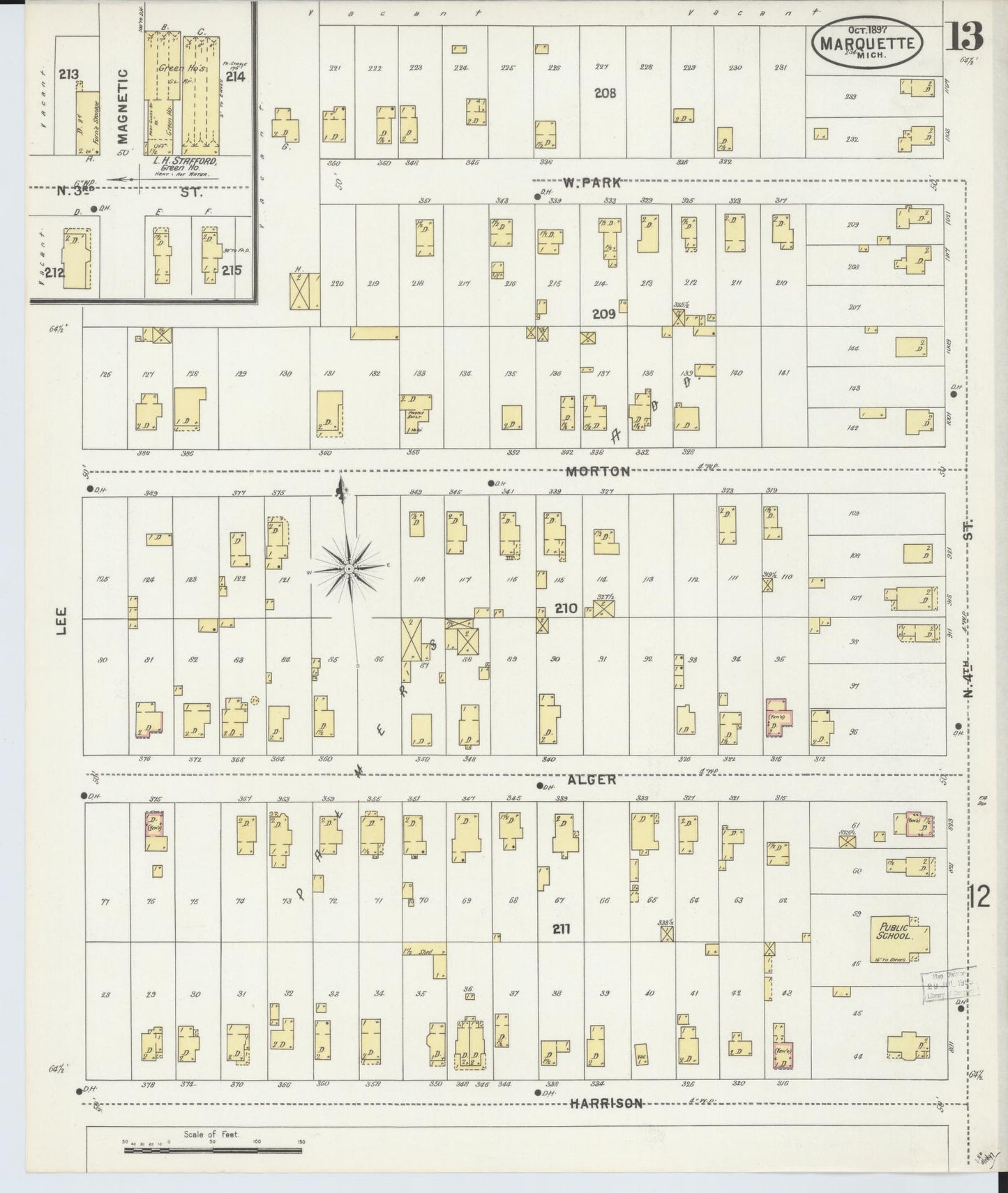 Sanborn Fire Insurance Map from Marquette, Marquette County, Michigan (1897), Sheet #0013 - Complete Map Set gallery image, historic Sanborn map, vintage wall art, Michigan Michigan