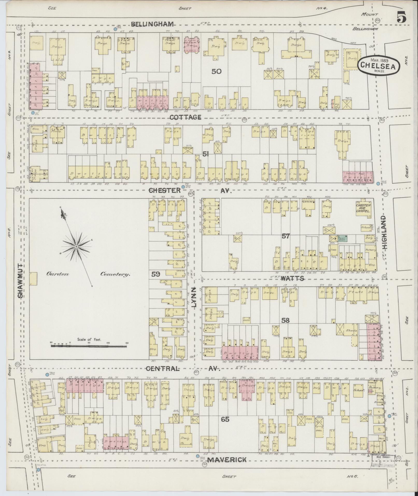 Sanborn Fire Insurance Map from Chelsea, Suffolk County, Massachusetts (1889), Sheet #0005 - Complete Map Set gallery image, historic Sanborn map, vintage wall art, Massachusetts Massachusetts