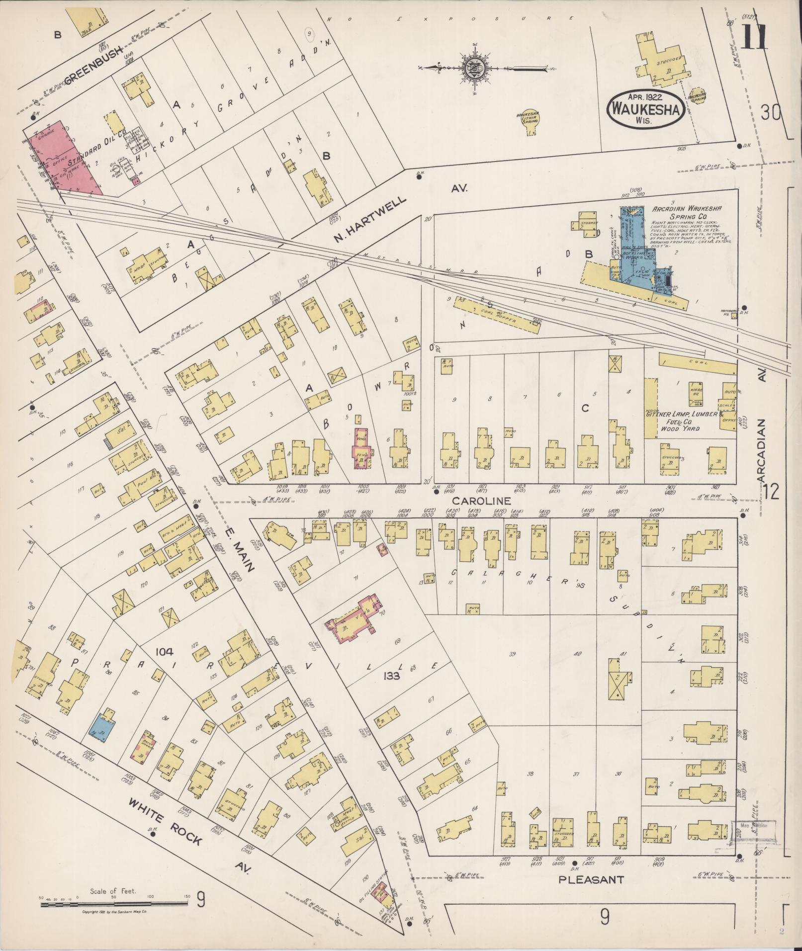Sanborn Fire Insurance Map from Waukesha, Waukesha County, Wisconsin (1922), Sheet #0011 - Complete Map Set gallery image, historic Sanborn map, vintage wall art, Wisconsin Wisconsin