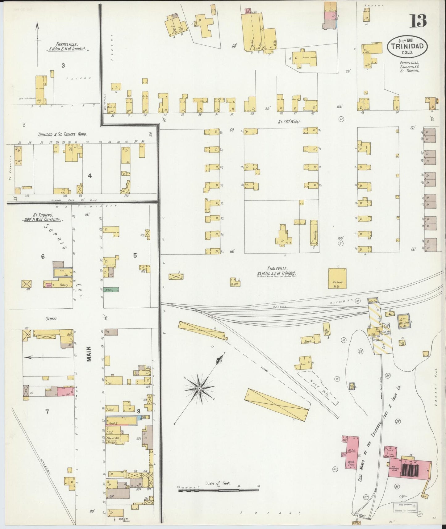 Sanborn Fire Insurance Map from Trinidad, Las Animas County, Colorado (1901), Sheet #0013 - Complete Map Set gallery image, historic Sanborn map, vintage wall art, Colorado Colorado