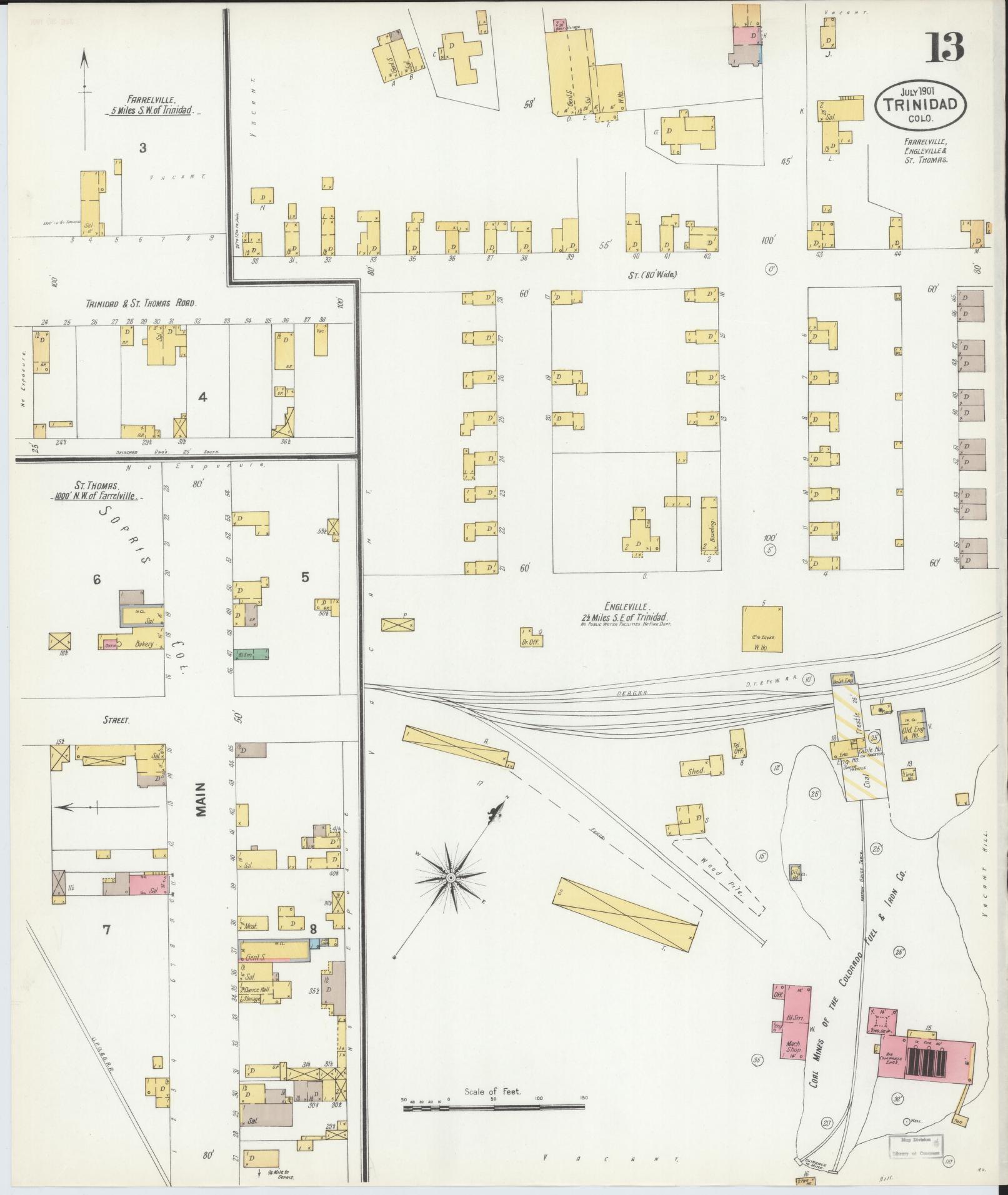 Sanborn Fire Insurance Map from Trinidad, Las Animas County, Colorado (1901), Sheet #0013 - Complete Map Set gallery image, historic Sanborn map, vintage wall art, Colorado Colorado