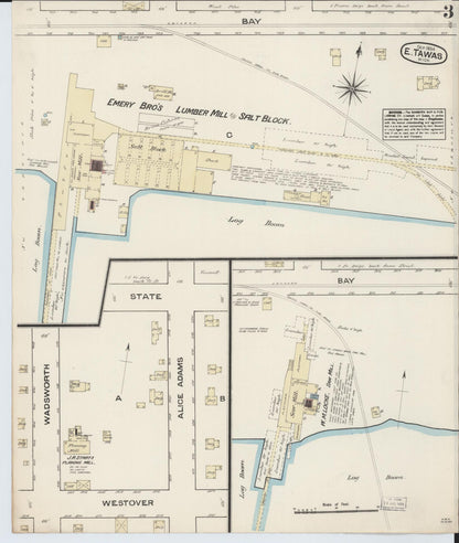 Sanborn Fire Insurance Map from East Tawas, Iosco County, Michigan (1884), Sheet #0003 - Historic Sanborn Fire Insurance Map Print, vintage old map wall art, antique decor, genealogy gift, Michigan Michigan map