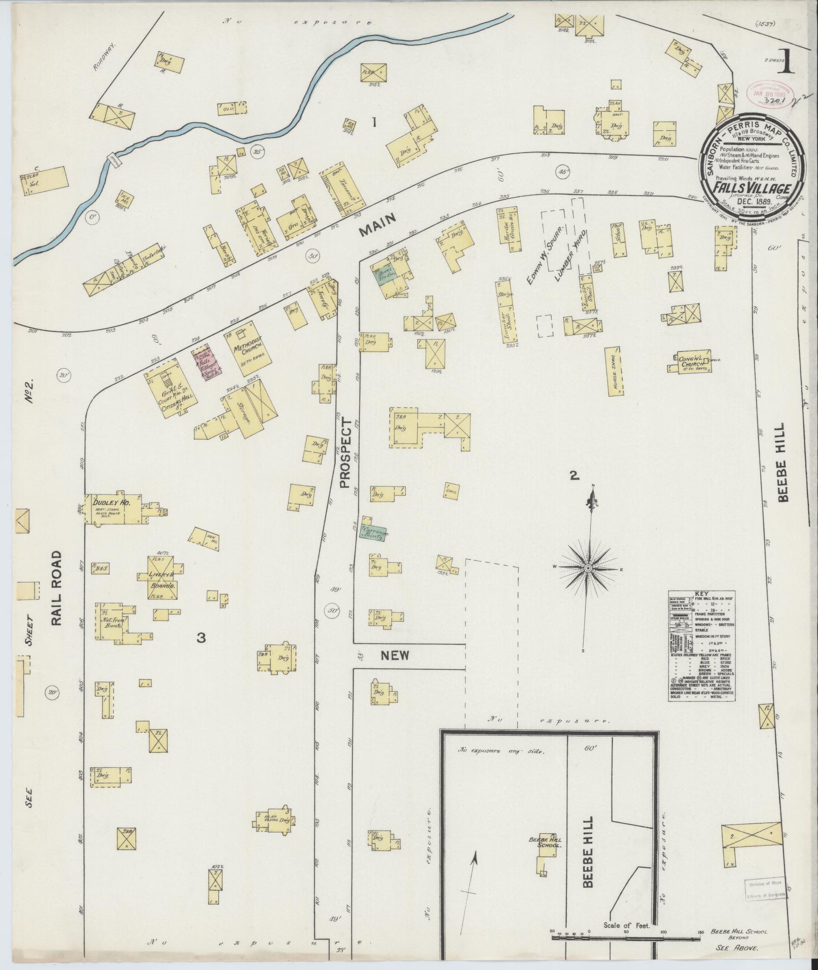 Sanborn Fire Insurance Map from Falls Village, Litchfield County, Connecticut (1889), Sheet #0001 - Complete Map Set gallery image, historic Sanborn map, vintage wall art, Connecticut Connecticut