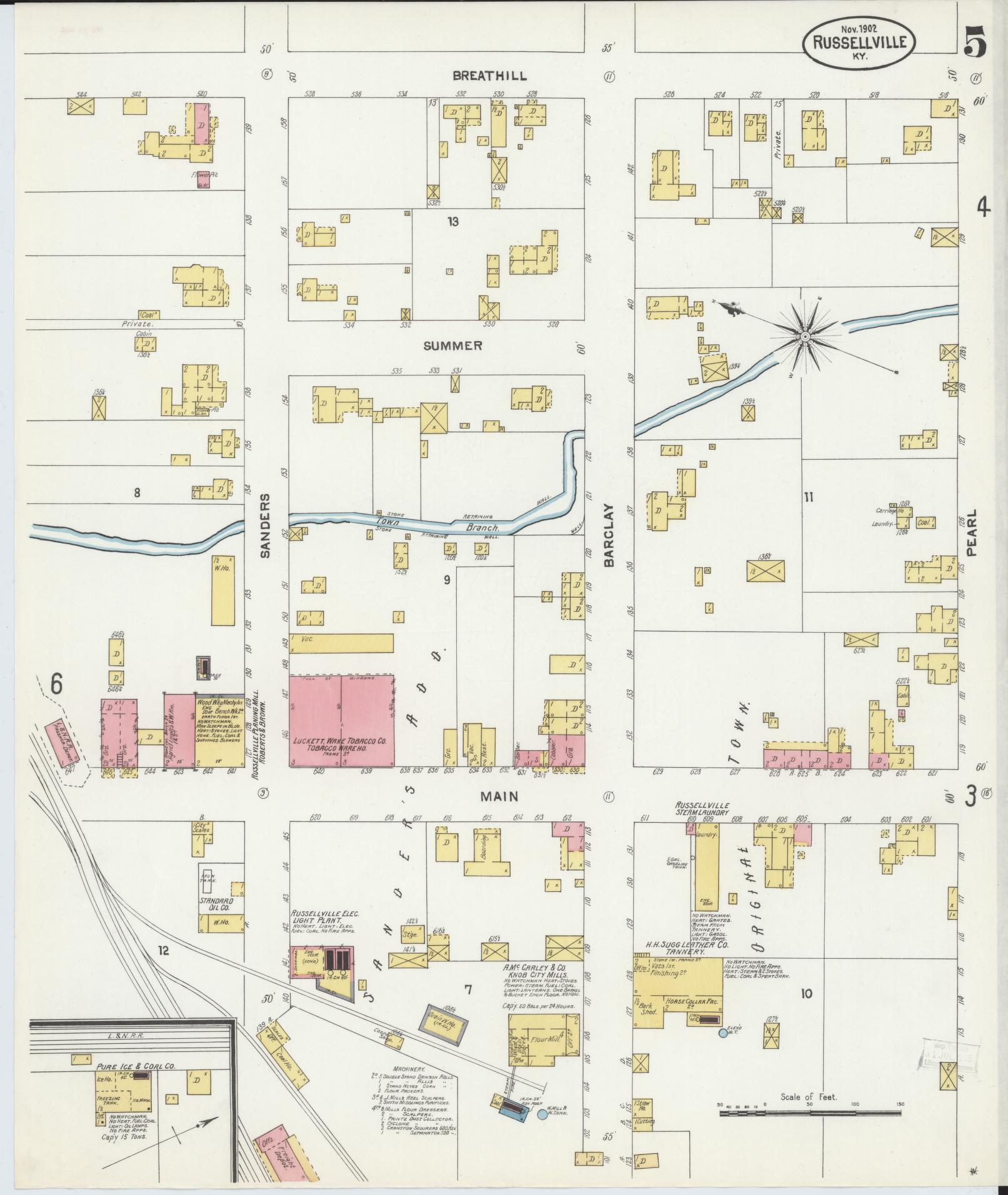 Sanborn Fire Insurance Map from Russellville, Logan County, Kentucky (1902), Sheet #0005 - Complete Map Set gallery image, historic Sanborn map, vintage wall art, Kentucky Kentucky