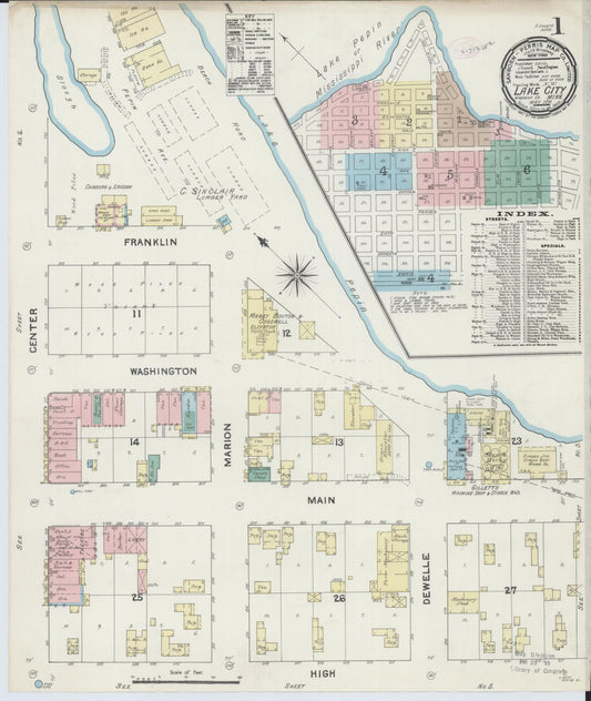 Sanborn Fire Insurance Map from Lake City, Wabasha County, Minnesota (1891), Sheet #0001 - Historic Sanborn Fire Insurance Map Print, vintage old map wall art, antique decor, genealogy gift, Minnesota Minnesota map