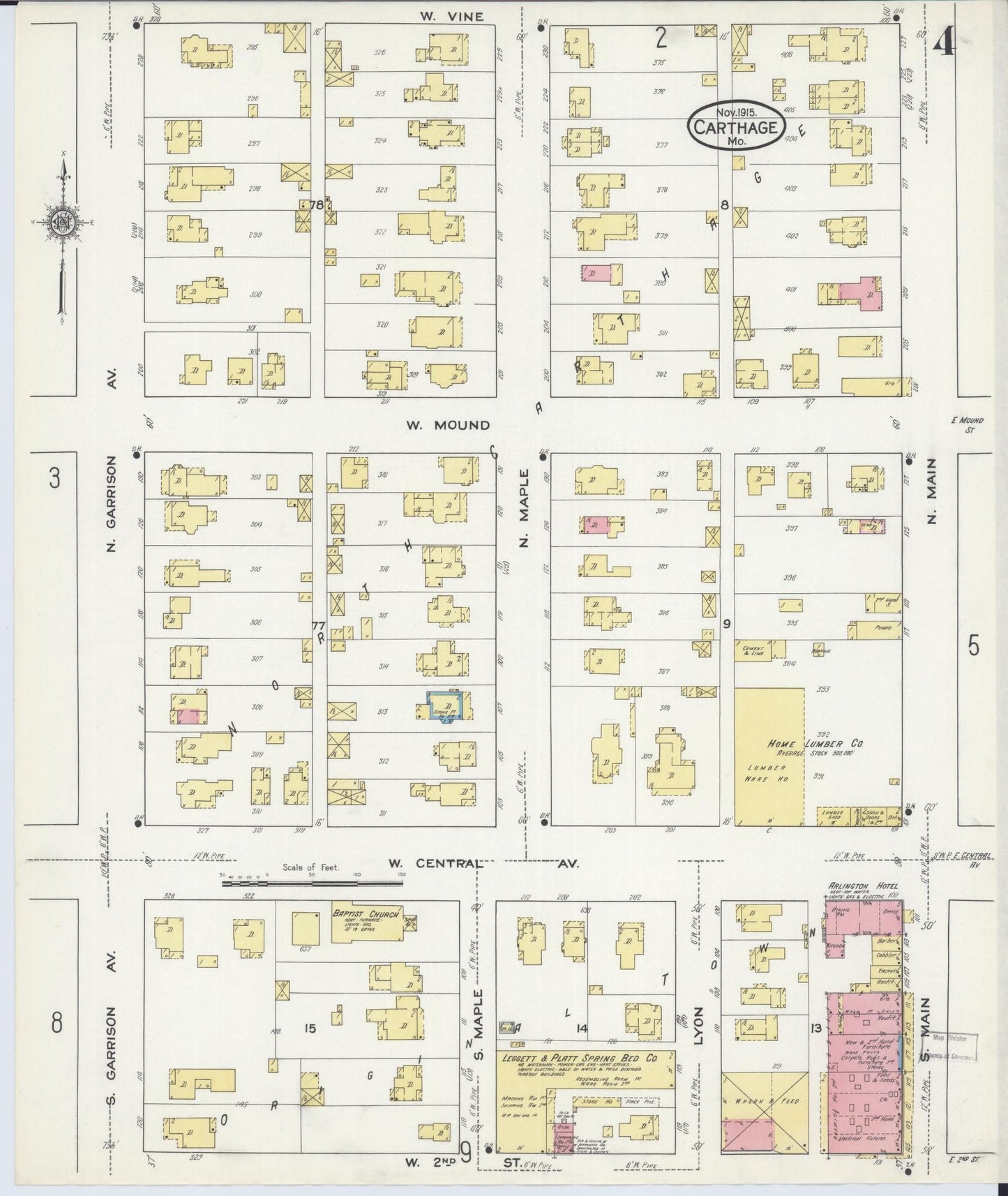 Sanborn Fire Insurance Map from Carthage, Jasper County, Missouri (1915), Sheet #0004 - Historic Sanborn Fire Insurance Map Print, vintage old map wall art, antique decor, genealogy gift, Missouri Missouri map