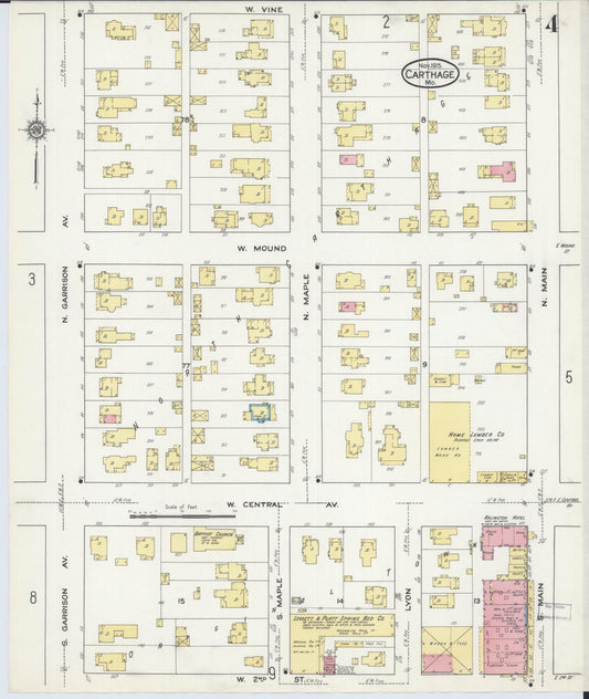 Sanborn Fire Insurance Map from Carthage, Jasper County, Missouri (1915), Sheet #0004 - Historic Sanborn Fire Insurance Map Print, vintage old map wall art, antique decor, genealogy gift, Missouri Missouri map
