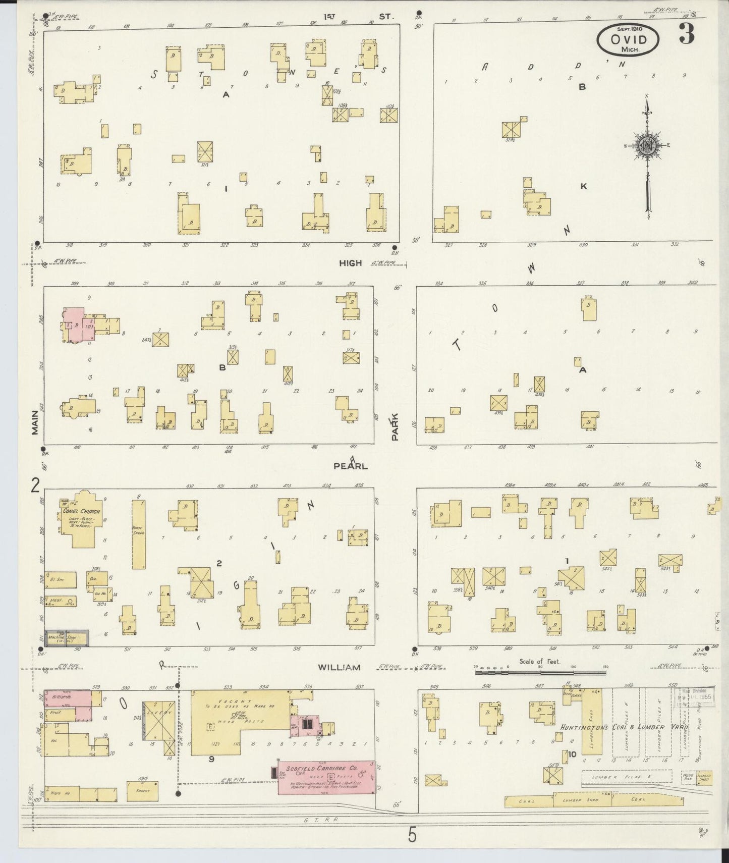 Sanborn Fire Insurance Map from Ovid, Clinton County, Michigan (1910), Sheet #0003 - Complete Map Set gallery image, historic Sanborn map, vintage wall art, Michigan Michigan
