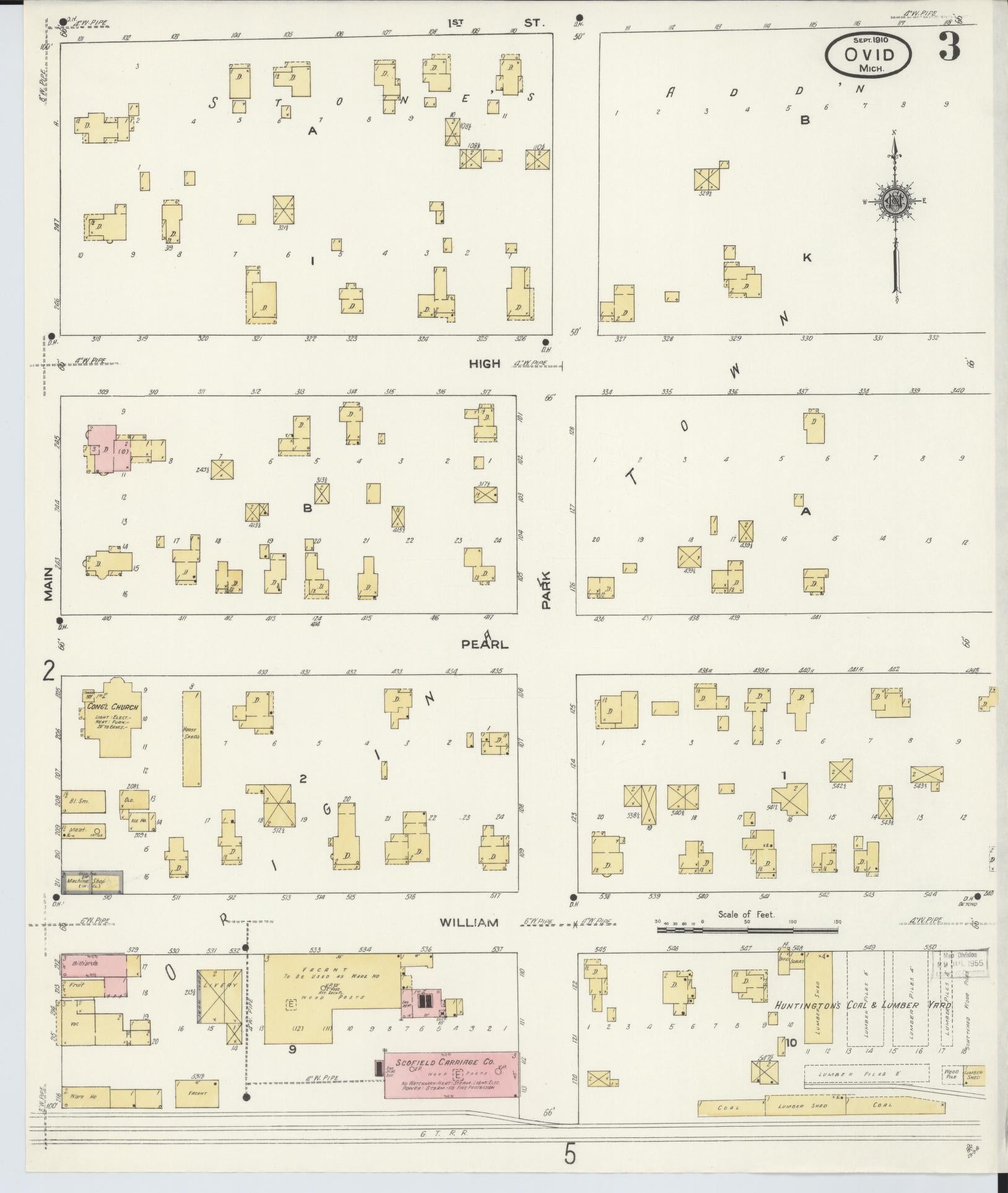 Sanborn Fire Insurance Map from Ovid, Clinton County, Michigan (1910), Sheet #0003 - Complete Map Set gallery image, historic Sanborn map, vintage wall art, Michigan Michigan