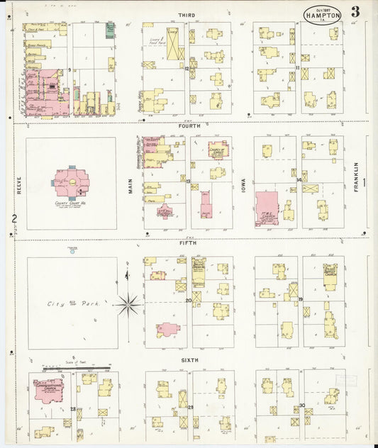 Sanborn Fire Insurance Map from Hampton, Franklin County, Iowa (1897), Sheet #0003 - Historic Sanborn Fire Insurance Map Print, vintage old map wall art