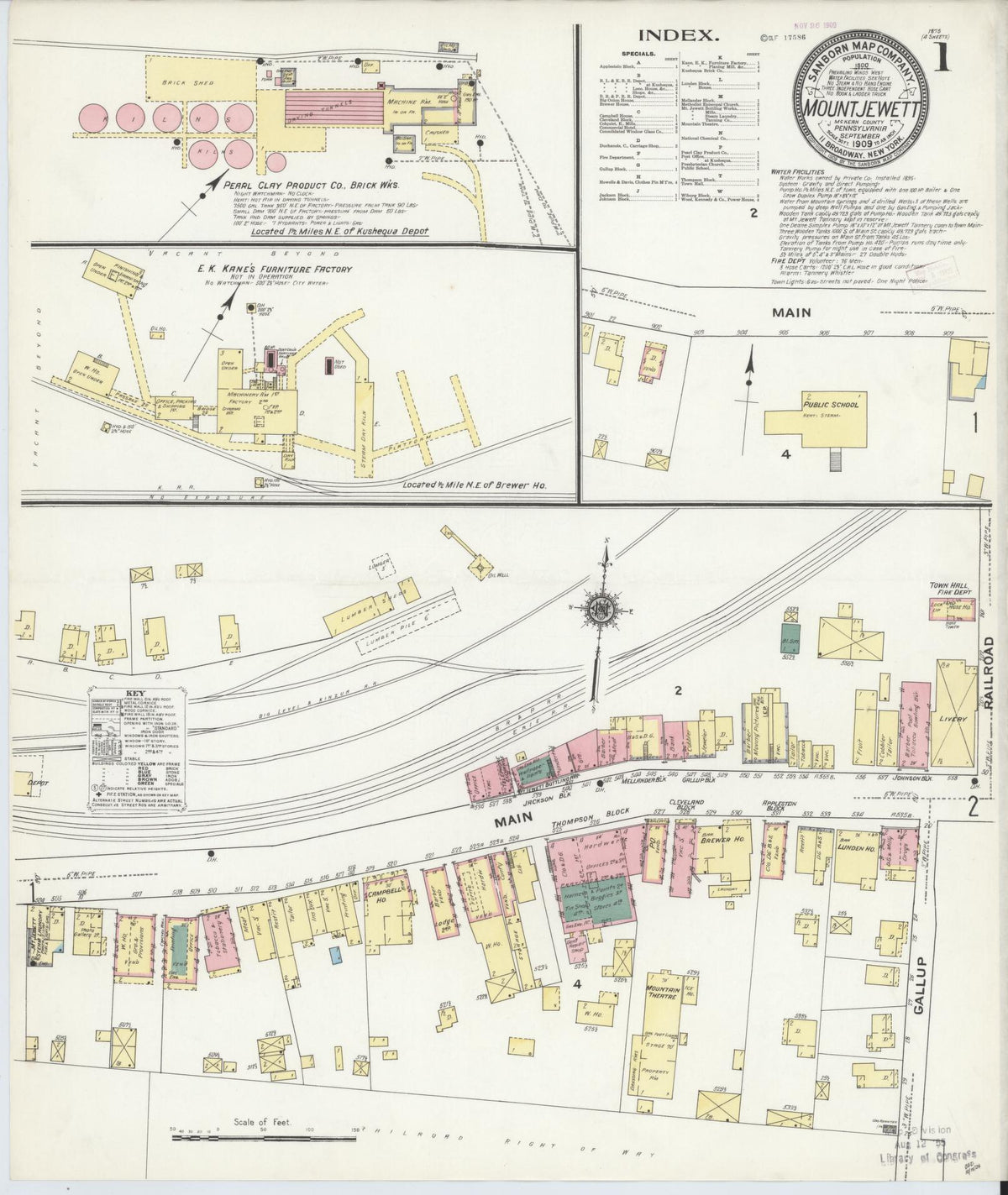 Sanborn Fire Insurance Map from Mount Jewett, McKean County, Pennsylvania (1909), Sheet #0001 - Complete Map Set gallery image, historic Sanborn map, vintage wall art, Pennsylvania Pennsylvania