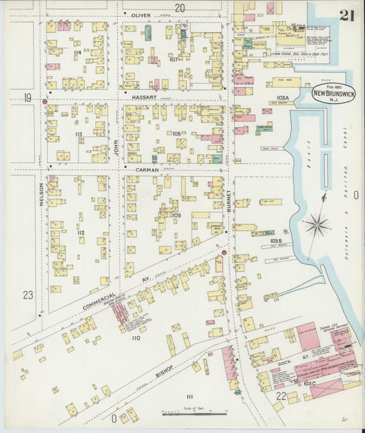 Sanborn Fire Insurance Map from New Brunswick, Middlesex County, New Jersey (1897), Sheet #0021 - Historic Sanborn Fire Insurance Map Print, vintage old map wall art, antique decor, genealogy gift, New Jersey New Jersey map