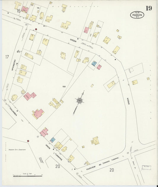 Sanborn Fire Insurance Map from Hudson, Columbia County, New York (1911), Sheet #0019 - Historic Sanborn Fire Insurance Map Print, vintage old map wall art, antique decor, genealogy gift, New York New York map