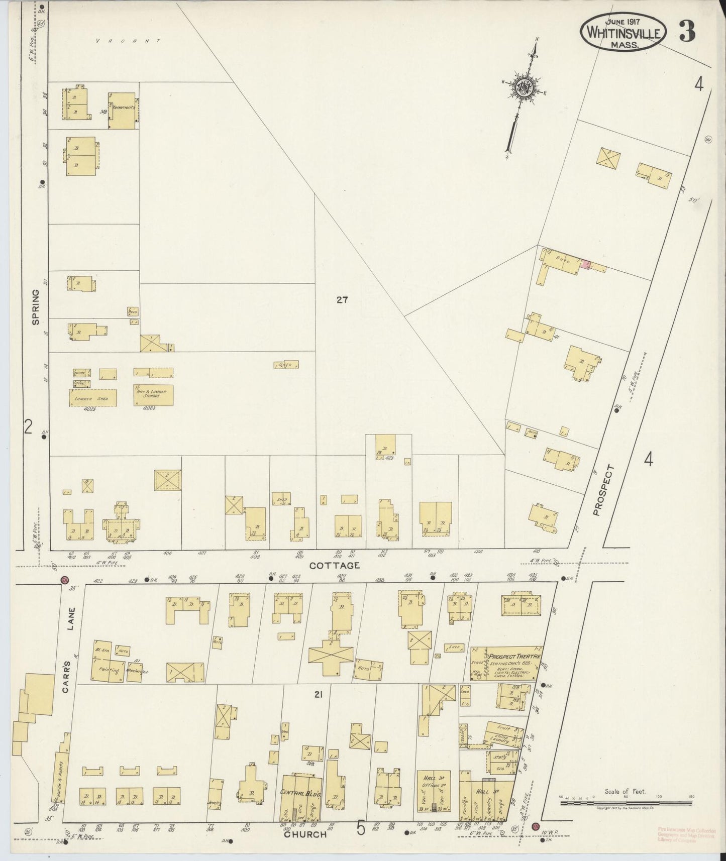 Sanborn Fire Insurance Map from Whitinsville, Worcester County, Massachusetts (1917), Sheet #0003 - Complete Map Set gallery image, historic Sanborn map, vintage wall art, Massachusetts Massachusetts