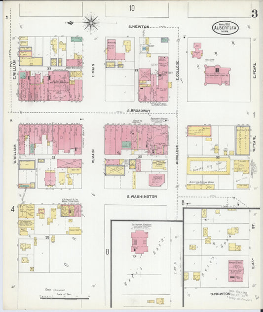Sanborn Fire Insurance Map from Albert Lea, Freeborn County, Minnesota (1905), Sheet #0003 - Historic Sanborn Fire Insurance Map Print, vintage old map wall art, antique decor, genealogy gift, Minnesota Minnesota map