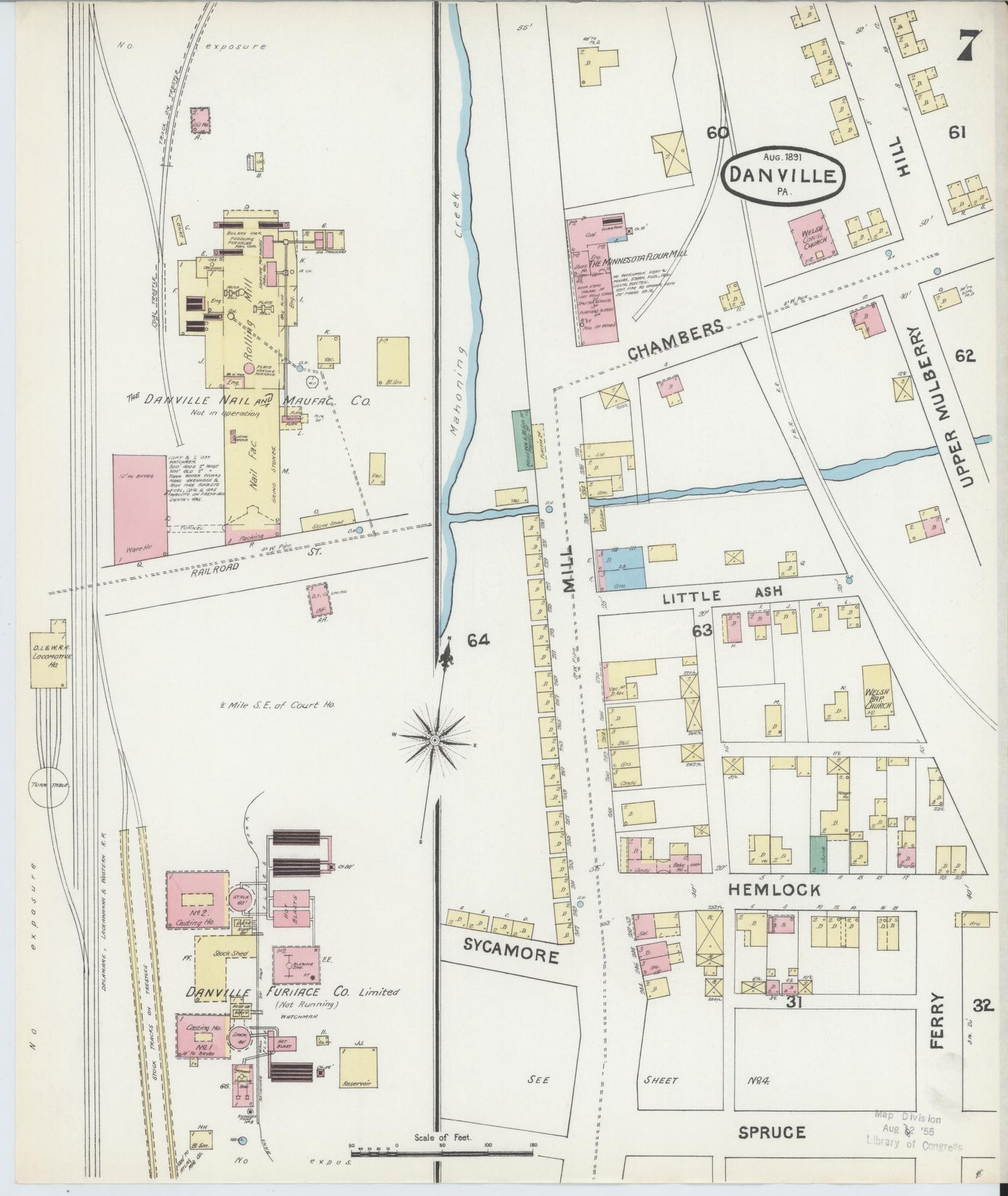 Sanborn Fire Insurance Map from Danville, Montour County, Pennsylvania (1891), Sheet #0007 - Historic Sanborn Fire Insurance Map Print, vintage old map wall art, antique decor, genealogy gift, Pennsylvania Pennsylvania map