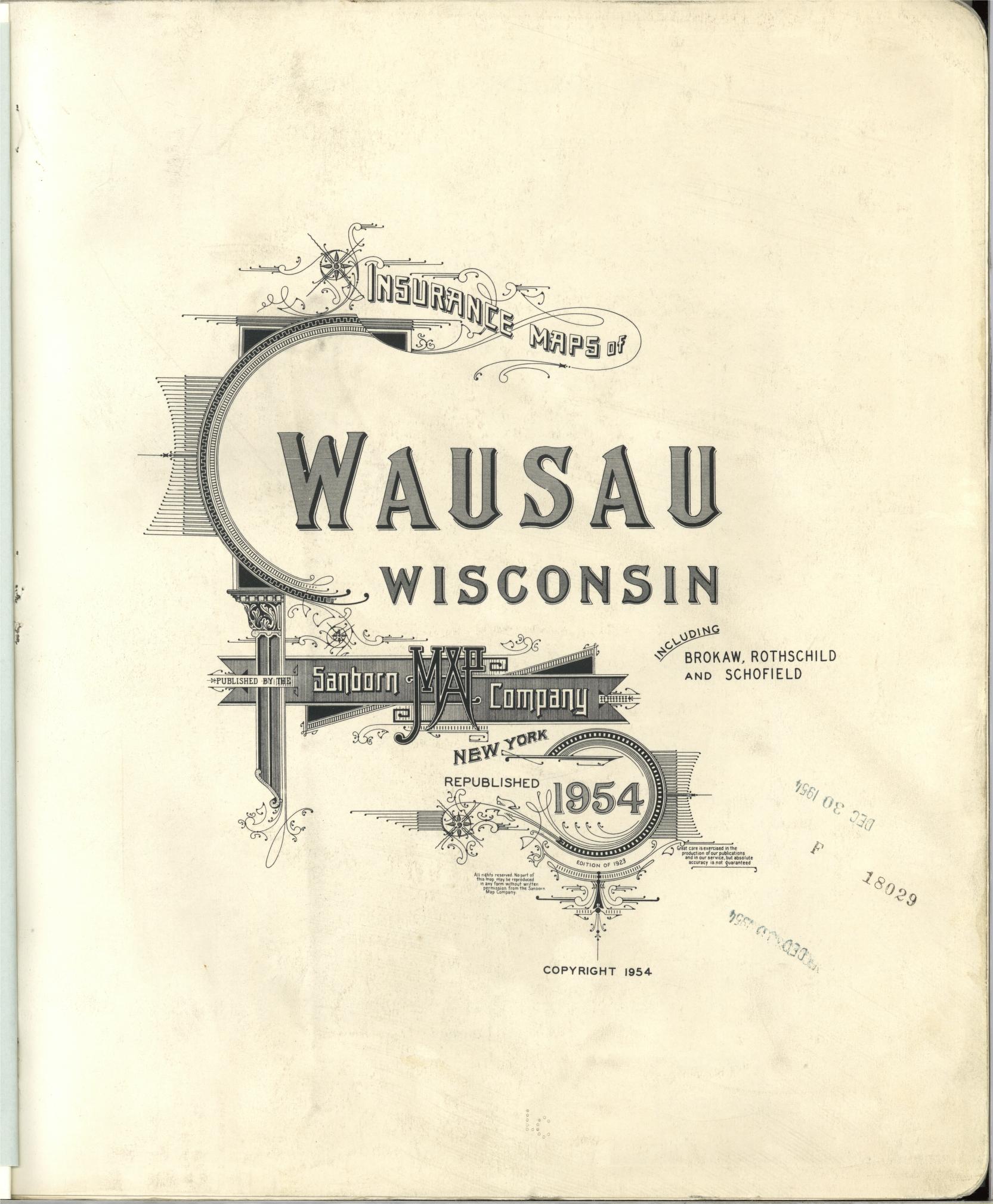 Sanborn Fire Insurance Map from Wausau, Marathon County, Wisconsin (1954), Sheet #0001 - Historic Sanborn Fire Insurance Map Print, vintage old map wall art, antique decor, genealogy gift, Wisconsin Wisconsin map